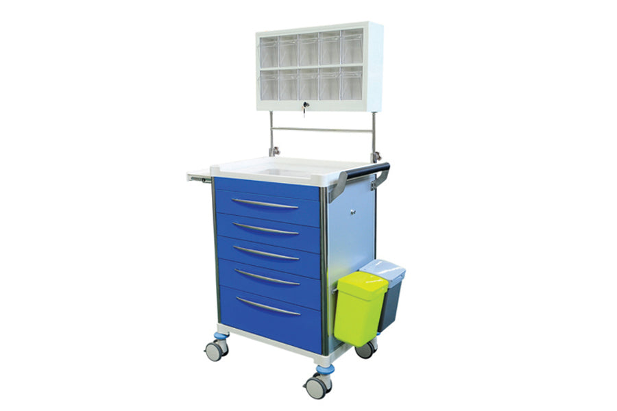Anaesthesia Trolley with 5 x Blue Drawers and Lockable Storage ...