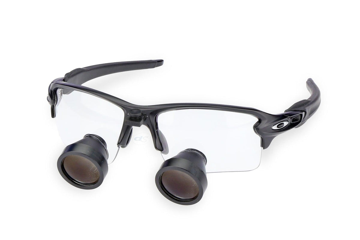Rose MicroSolutions 2.5x Mini Surgical TTL Loupes on Black Oakley Flak ...